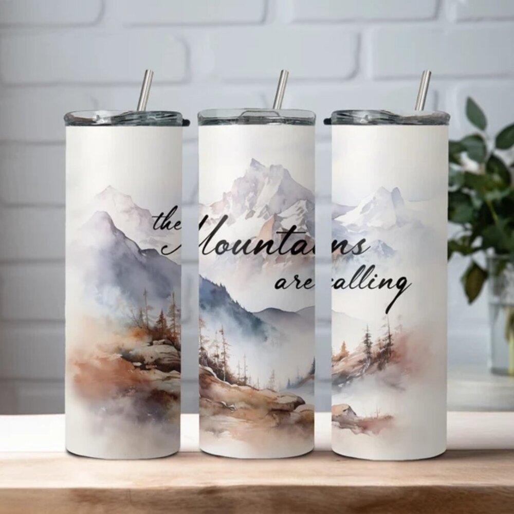20oz Tumbler, Gift For Him, Travel Mug "The Montains Are Calling"